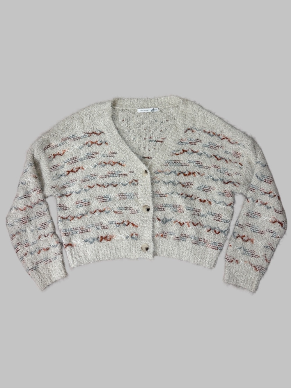 Altar'd State Cream Fuzzy Textured Sweater Cardigan